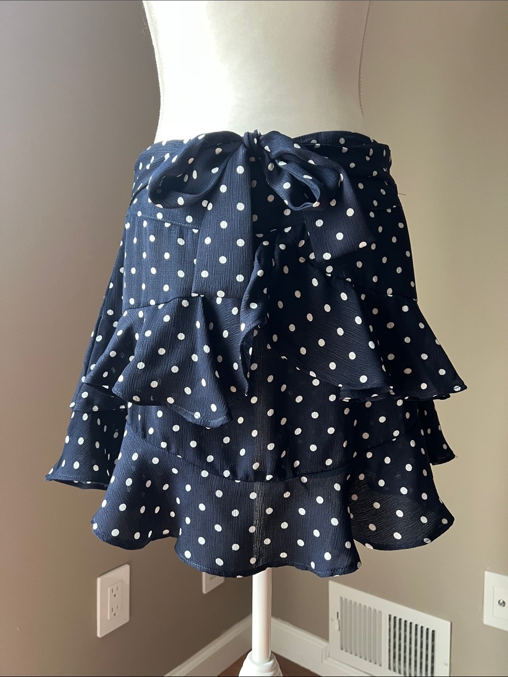 Design Lab Lord & Taylor Navy and White Polka Dot Ruffle Skirt